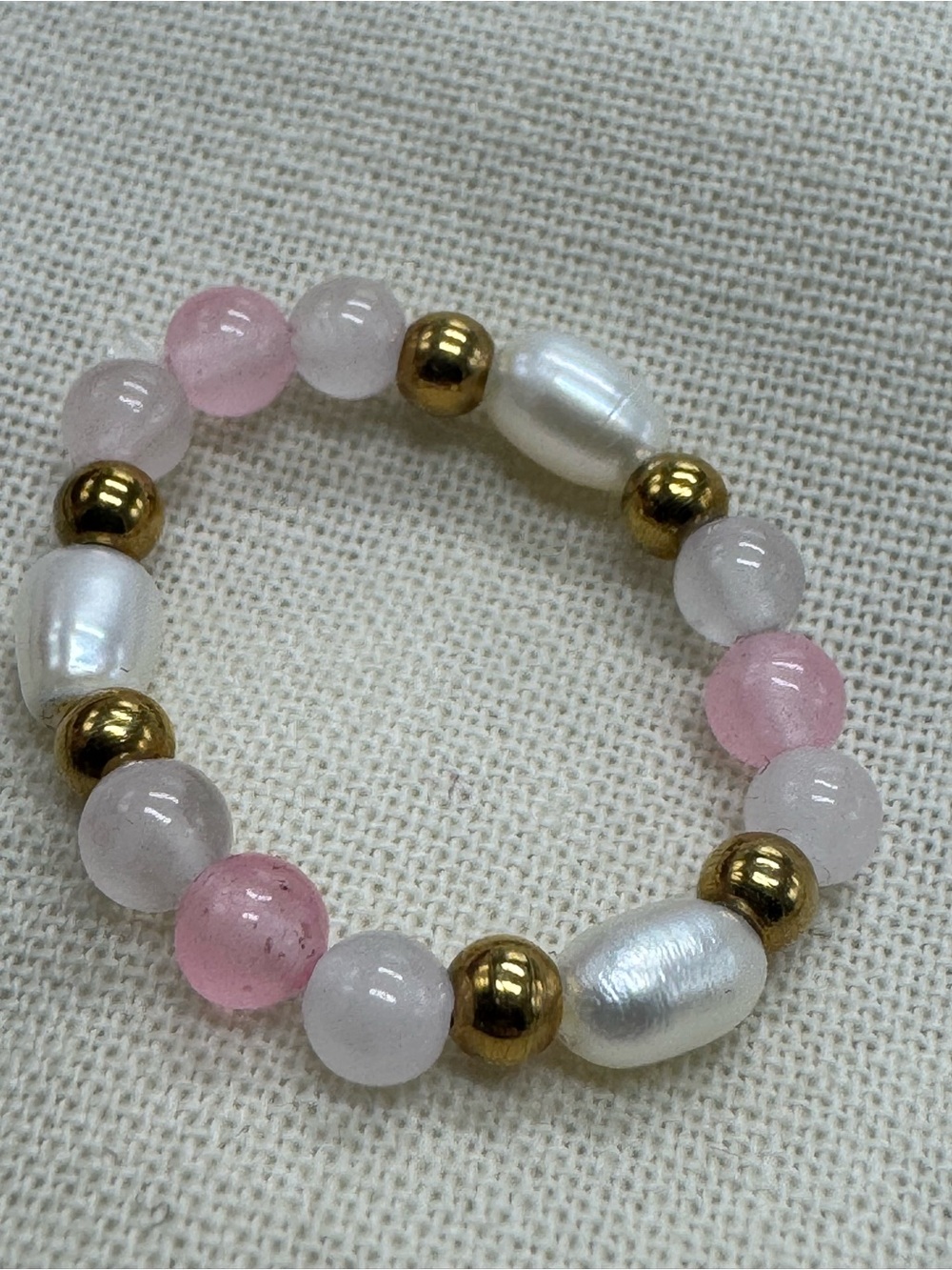 18K Gold Plated Natural Pink Stone Pearl Stretch Ring